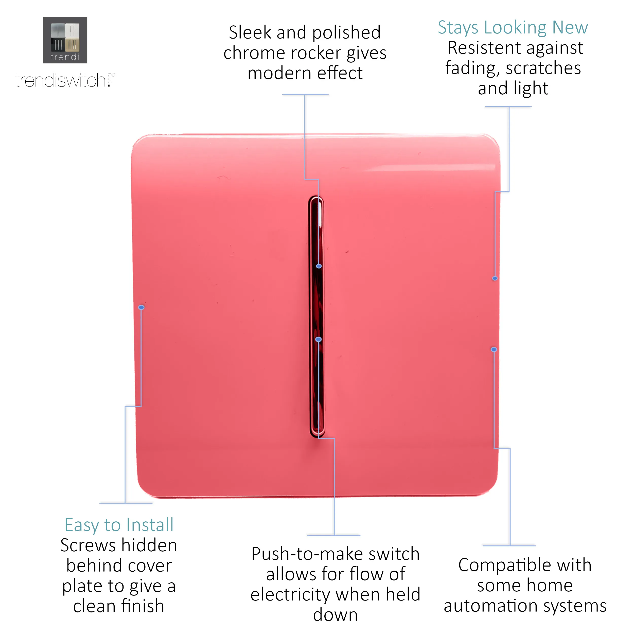 1 Gang Retractive Home Auto.Switch Strawberry ART-SSR1SB  Trendi Strawberry